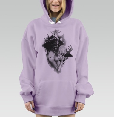 Силуэт Шаманки с Ветвями и Механической Рукой, Hoodie Mjhigh Dig Mel, Fiolet, утепленная