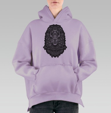 Графика Льва в Цепях с Лозунгом Свободы, Hoodie Oversize Fiolet, утепленная