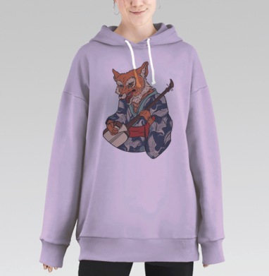 Лиса-музыкант с сямисэном в страстном исполнении, Hoodie Long Oversize Fiolet