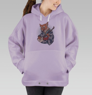 Лиса-музыкант с сямисэном в страстном исполнении, Hoodie Oversize Fiolet