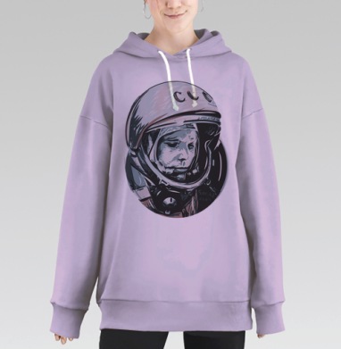 Портрет Юрия Гагарина в скафандре СССР, Hoodie Long Oversize Fiolet