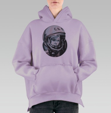 Портрет Юрия Гагарина в скафандре СССР, Hoodie Oversize Fiolet, утепленная