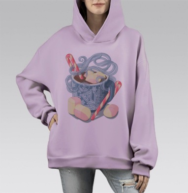 Какао с зефирками, Hoodie Mono Fiolet, оверсайз, утепленная