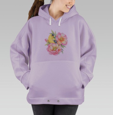 Нежная птица среди розовых цветов, Hoodie Oversize Fiolet