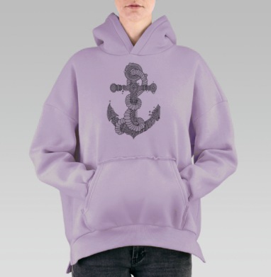 Орнаментированный якорь в стиле дзентангл для медитации, Hoodie Oversize Fiolet, утепленная