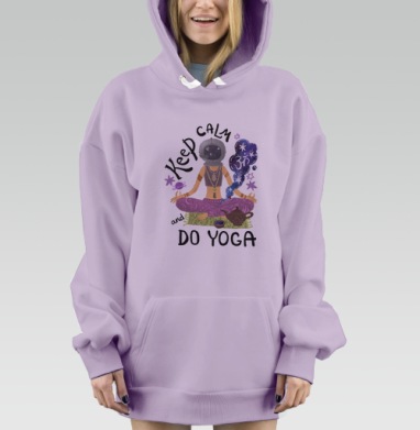 Астронавтка в позе лотоса с йогой в космосе, Hoodie Mjhigh Dig Mel, Fiolet, утепленная