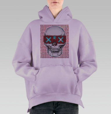 Футуристический череп с киберпанк очками, Hoodie Oversize Fiolet, утепленная
