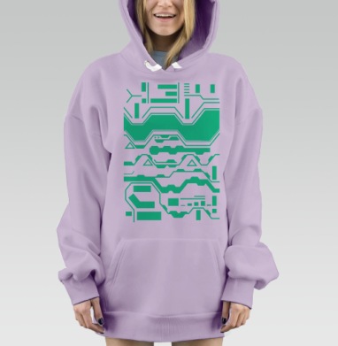 Футуристический узор в стиле киберпанк, Hoodie Mjhigh Dig Mel, Fiolet, утепленная