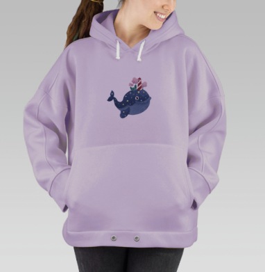 Кит с волшебным миром на спине в ночном небе, Hoodie Oversize Fiolet