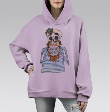 Скелет с кружкой «COFFEE BREAK» – ироничный кофе-брейк, Hoodie Mono Fiolet, оверсайз, утепленная