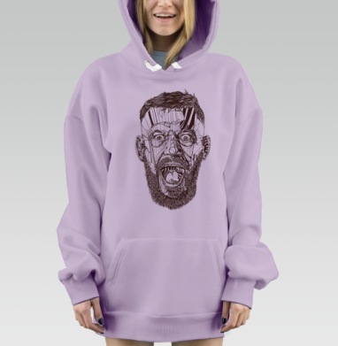 Абстрактный крик: мощный мужской портрет, Hoodie Mjhigh Dig Mel, Fiolet, утепленная