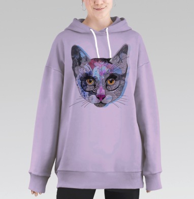 Кошка графика, Hoodie Long Oversize Fiolet