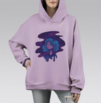 Сюрреалистичный персонаж с тремя глазами и синими волосами, Hoodie Mono Fiolet, оверсайз, утепленная