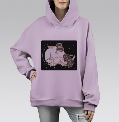 Космический путешественник с чемоданом в невесомости, Hoodie Mono Fiolet, оверсайз, утепленная