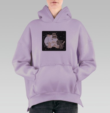 Космический путешественник с чемоданом в невесомости, Hoodie Oversize Fiolet, утепленная