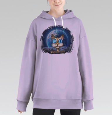 Кот-исследователь на Луне с взглядом в Землю, Hoodie Long Oversize Fiolet