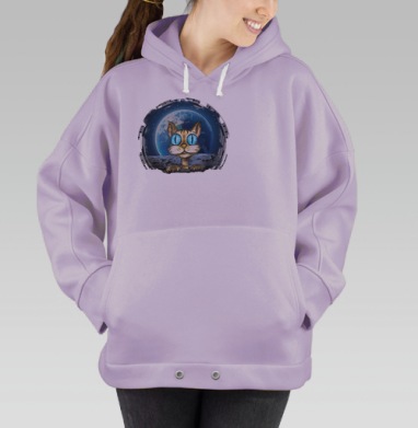 Кот-исследователь на Луне с взглядом в Землю, Hoodie Oversize Fiolet