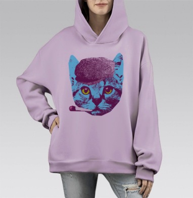 Кот гоп-стоп, Hoodie Mono Fiolet, оверсайз, утепленная