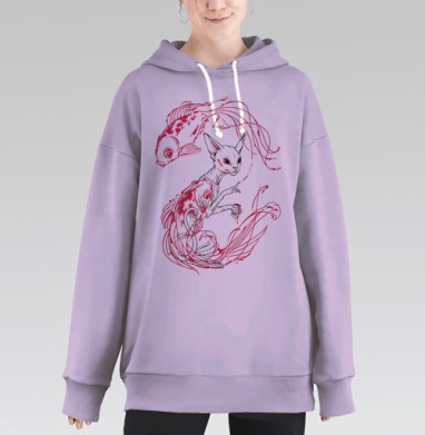 Сфинкс с красными чернилами и рыбой кои, Hoodie Long Oversize Fiolet