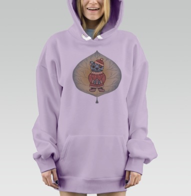 Антропоморфный кот в уютном свитере с свечой, Hoodie Mjhigh Dig Mel, Fiolet, утепленная
