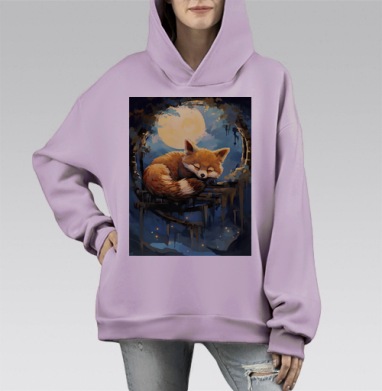 Красная Панда Ночь Спокойствие, Hoodie Mono Fiolet, оверсайз, утепленная