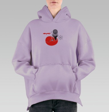 Зимний паттерн с лисами в красно-чёрных тонах, Hoodie Oversize Fiolet, утепленная