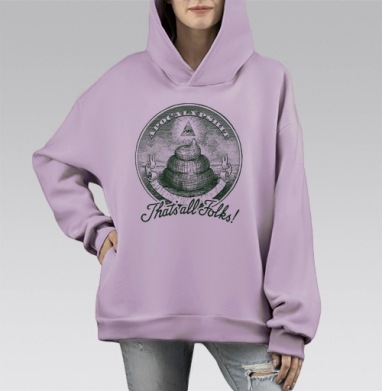 Критическая сатирическая эмблема с кучей экскрементов и глазами Thats all Folks, Hoodie Mono Fiolet, оверсайз, утепленная