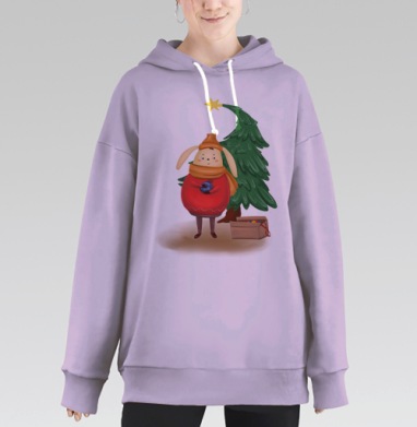 Теплый зайчик в праздничном свитере для украшения елки, Hoodie Long Oversize Fiolet