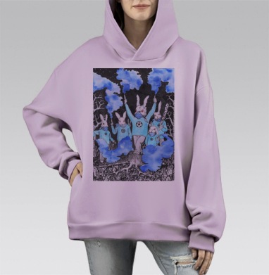 Кролики около футбола, Hoodie Mono Fiolet, оверсайз, утепленная