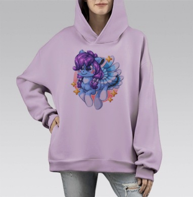 Маленькая голубая пони-пегас в стиле чиби, Hoodie Mono Fiolet, оверсайз, утепленная