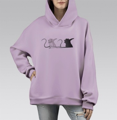 Крыса 'Дэб' с цифрами 2020 в чёрно-белой графике, Hoodie Mono Fiolet, оверсайз, утепленная