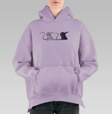 Крыса 'Дэб' с цифрами 2020 в чёрно-белой графике, Hoodie Oversize Fiolet, утепленная
