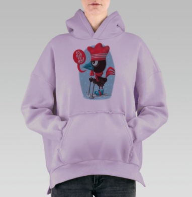 Веселый воробей-лыжник в красной шапочке, Hoodie Oversize Fiolet, утепленная