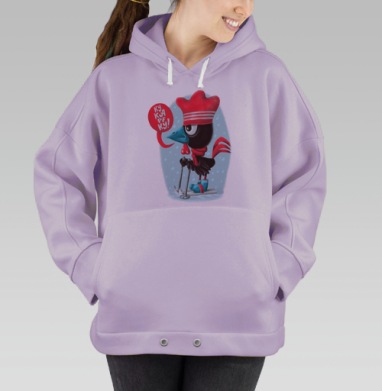 Веселый воробей-лыжник в красной шапочке, Hoodie Oversize Fiolet