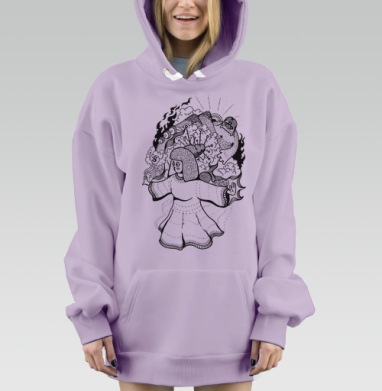 Мистический дудлинг с медитирующей фигурой, Hoodie Mjhigh Dig Mel, Fiolet, утепленная