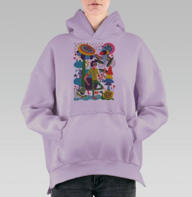 Яркий мир фантазий и творчества в стиле поп-арт, Hoodie Oversize Fiolet, утепленная