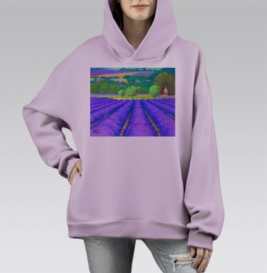 Церемониальное поле лаванды в лучах заката, Hoodie Mono Fiolet, оверсайз, утепленная