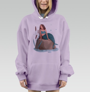 Цифровая иллюстрация русалки в бирюзовом стиле, Hoodie Mjhigh Dig Mel, Fiolet, утепленная