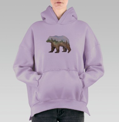 Медведь в лесу акварелью – гармония природы, Hoodie Oversize Fiolet, утепленная