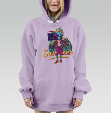 Яркий инопланетянин с бумбоксом и надписью OUT OF R, Hoodie Mjhigh Dig Mel, Fiolet, утепленная