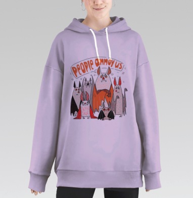 Веселый протест летучих мышей — арт-дудл, Hoodie Long Oversize Fiolet