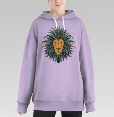 Декоративный Орнамент Льва – Яркая Этника и Сила, Hoodie Long Oversize Fiolet