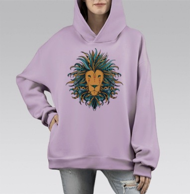 Декоративный Орнамент Льва – Яркая Этника и Сила, Hoodie Mono Fiolet, оверсайз, утепленная