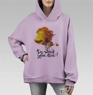 Лев на велосипеде, Hoodie Mono Fiolet, оверсайз, утепленная
