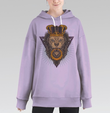Величественный Лев с Золотой Короной и Кольцом, Hoodie Long Oversize Fiolet
