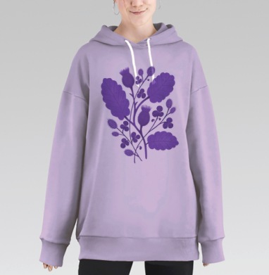 Бесшовный ботанический паттерн в фиолетовых тонах, Hoodie Long Oversize Fiolet