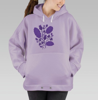 Бесшовный ботанический паттерн в фиолетовых тонах, Hoodie Oversize Fiolet