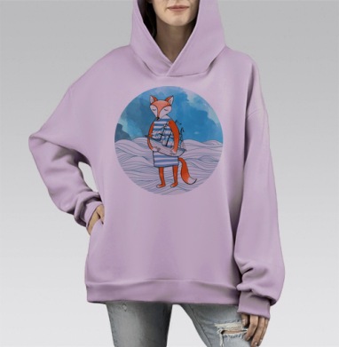 Лис-морячок, Hoodie Mono Fiolet, оверсайз, утепленная