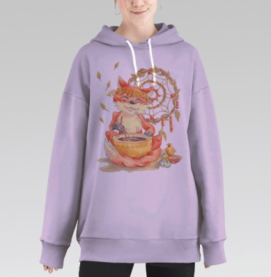 Лис-целитель с ритуальной чашей и ловцом снов, Hoodie Long Oversize Fiolet