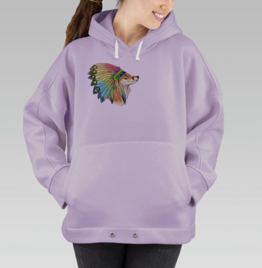 Лиса в индейском головном уборе – мистическая иллюстрация, Hoodie Oversize Fiolet